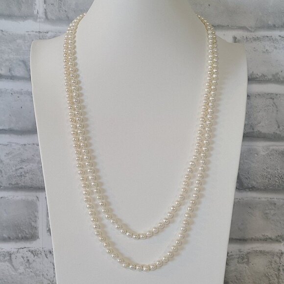 Vintage 14k JCM Pearl Necklace Knotted 26 in 5.5 mm Estate - Picture 1 of 11